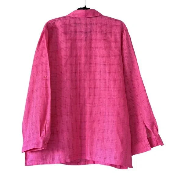 Sag Harbor Womens Pink Button Down Linen Shirt L Long/Half Sleeve Casual Vacay - Picture 7 of 7